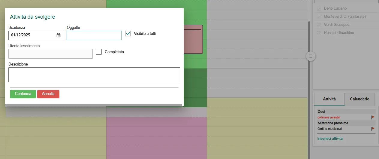 Attività del giorno